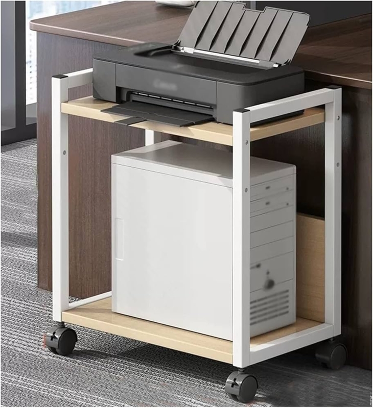 Printer Cart Rolling White Metal with CPU Tower Storage Shelf