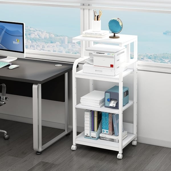 Printer Stand 4-Tier Adjustable Shelf Rolling Office Storage Cart