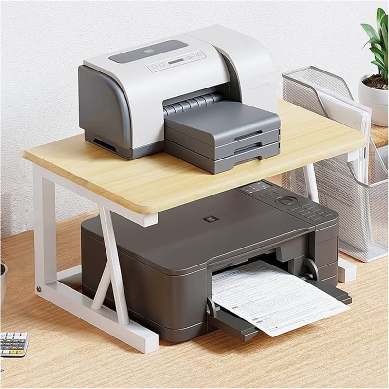 Printer Stand Desktop Two-Tier Shelf with White X-Brace Frame