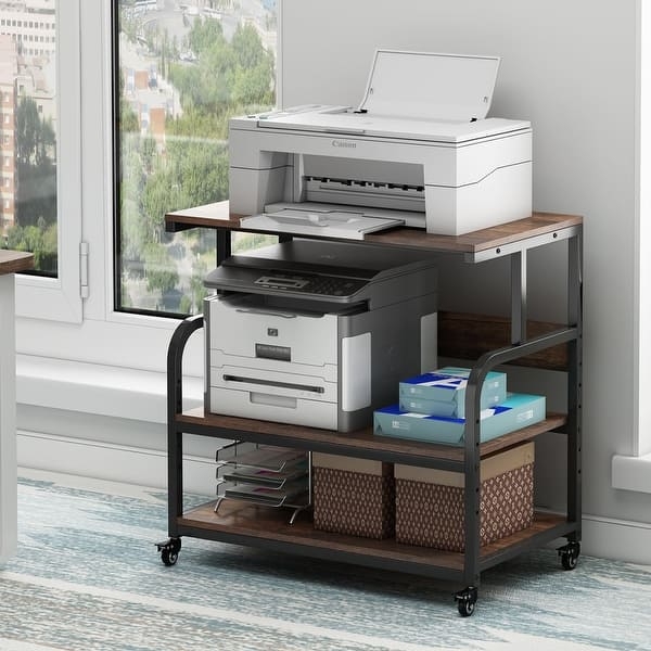 Printer Stand Extra Wide Rolling Storage Cart 3-Tier Office Utility