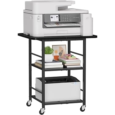 Printer Stand Matte Black 3-Tier Mobile Cart Minimalist Compact Design
