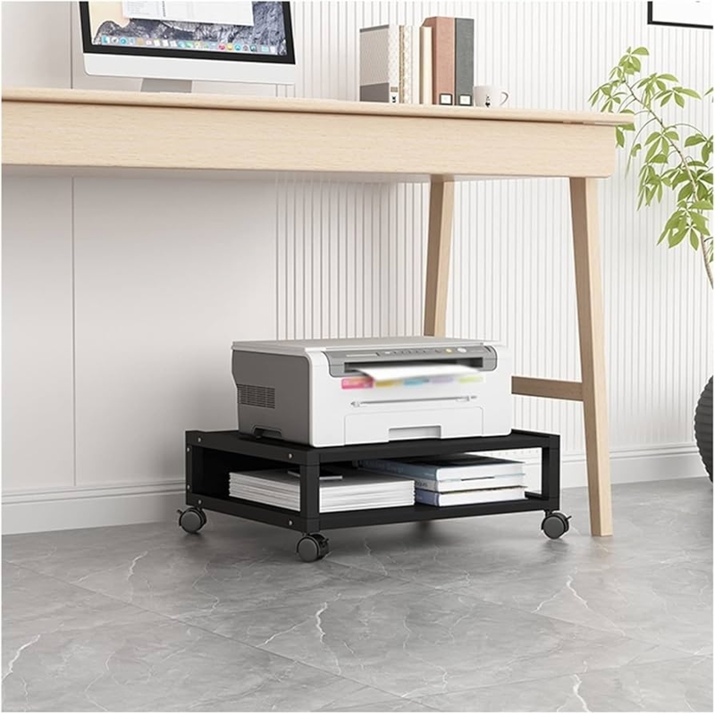 Printer Stand Matte Black Rolling Cart for Under Desk Office Storage