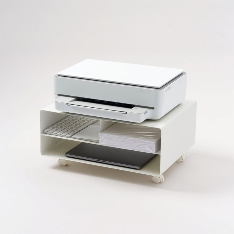Printer Stand White Steel Rolling Cart Minimalist Under Desk Storage