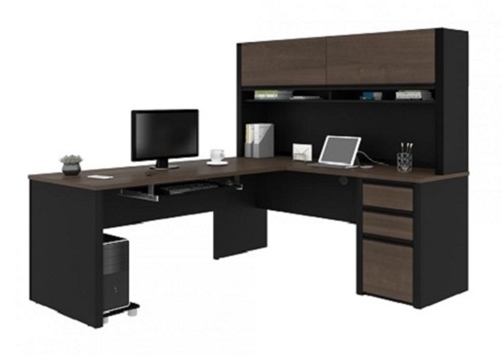 Professional L-Shaped Desk with Hutch and Integrated Keyboard Tray