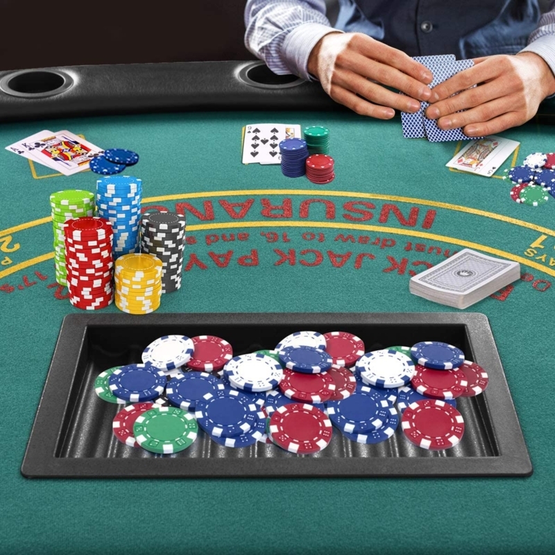 Professional Poker Table with Recessed Chip Tray and Padded Armrest