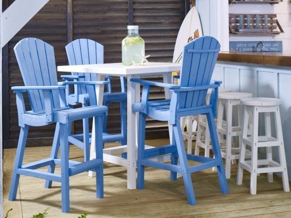 Pub Set Sky Blue Square Table Adirondack Back Coastal Outdoor Dining Set