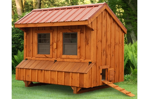 Quaker Chicken House with Rust Red Roof - Board and Batten Poultry Shed