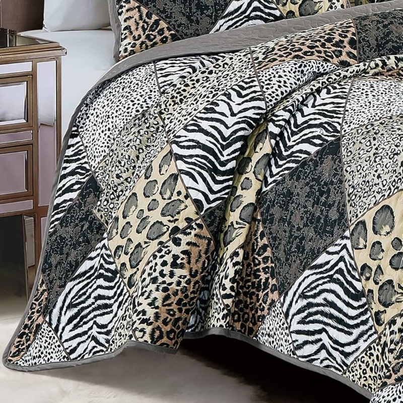 Quilt Set Multi Pattern Bedding with Zebra and Leopard Prints