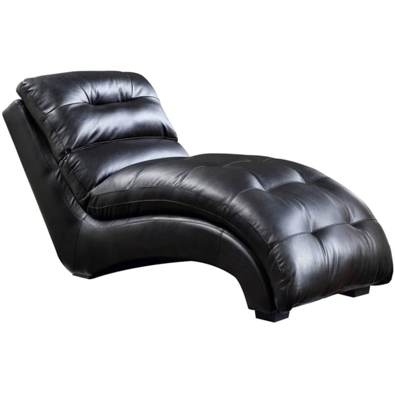 Quilted Black Faux Leather Chaise Lounge with Biscuit Tufting
