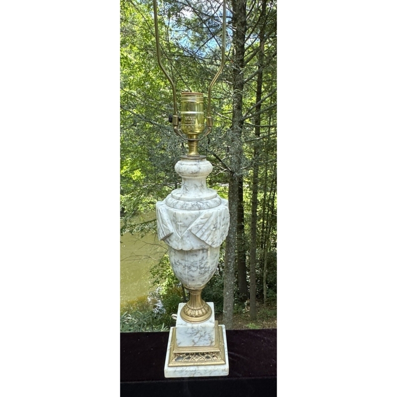 Rare Vintage Italian Alabaster Urn Style Table Lamp Hand Carved Marble