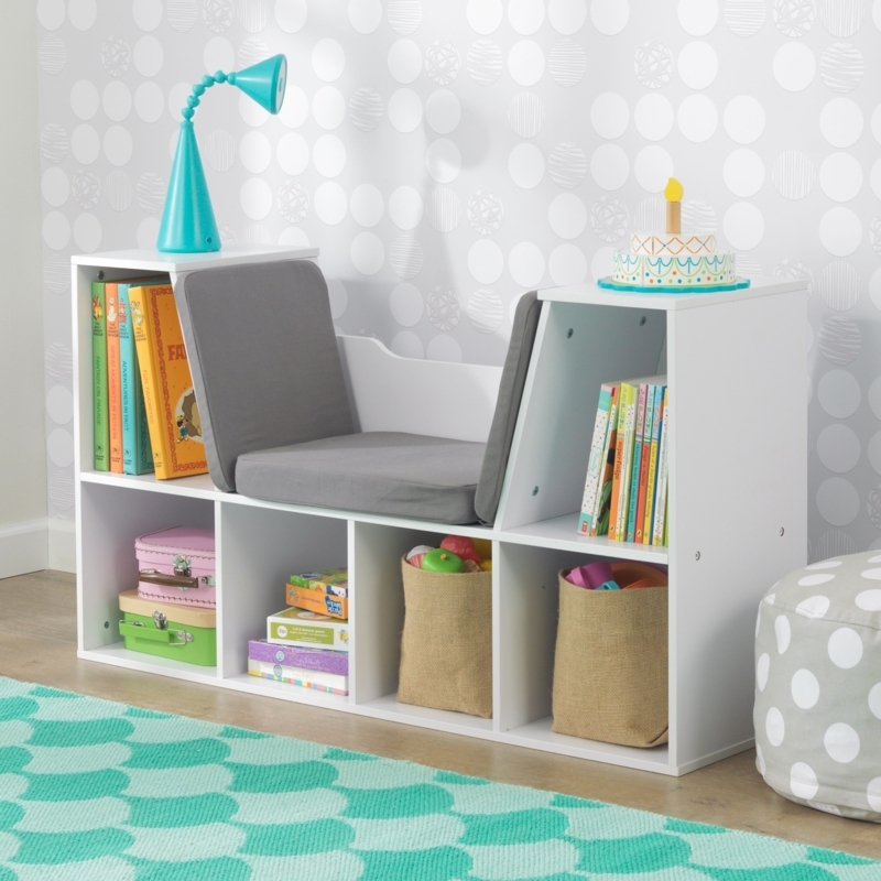 Reading Nook Bookcase with Integrated Charcoal Gray Seating