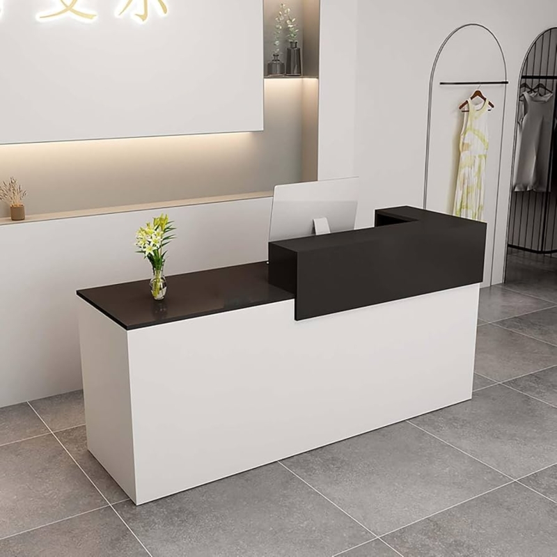 Reception Desk with Monochrome Contrast, Matte White and Black