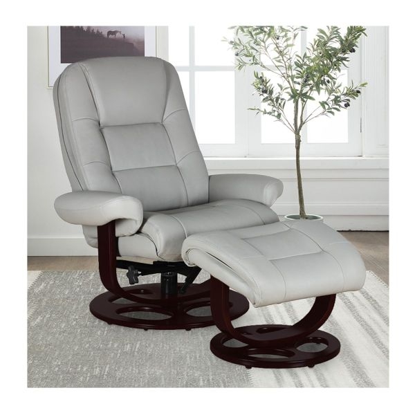 Recliner and Ottoman Cool Grey with Circular Cutout Wood Base