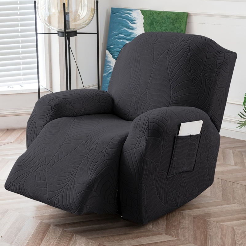Recliner Chair Cover Leaf Jacquard Pattern with Extended Leg Rest