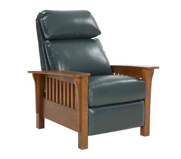 Recliner Chair Deep Teal Mission Style with Slatted Sides & Wide Arms