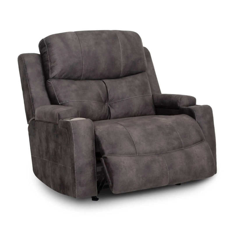 Recliner Chair Ebony Power Rocker Integrated Cupholder Contrast Stitch
