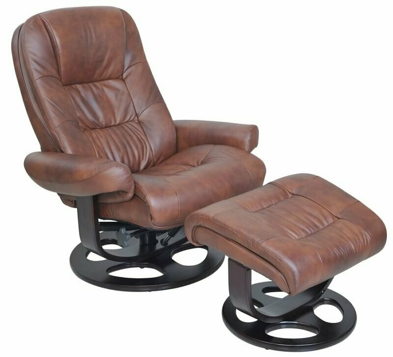 Recliner Chair Ottoman Russet Brown Swivel with Circular Cutout Base