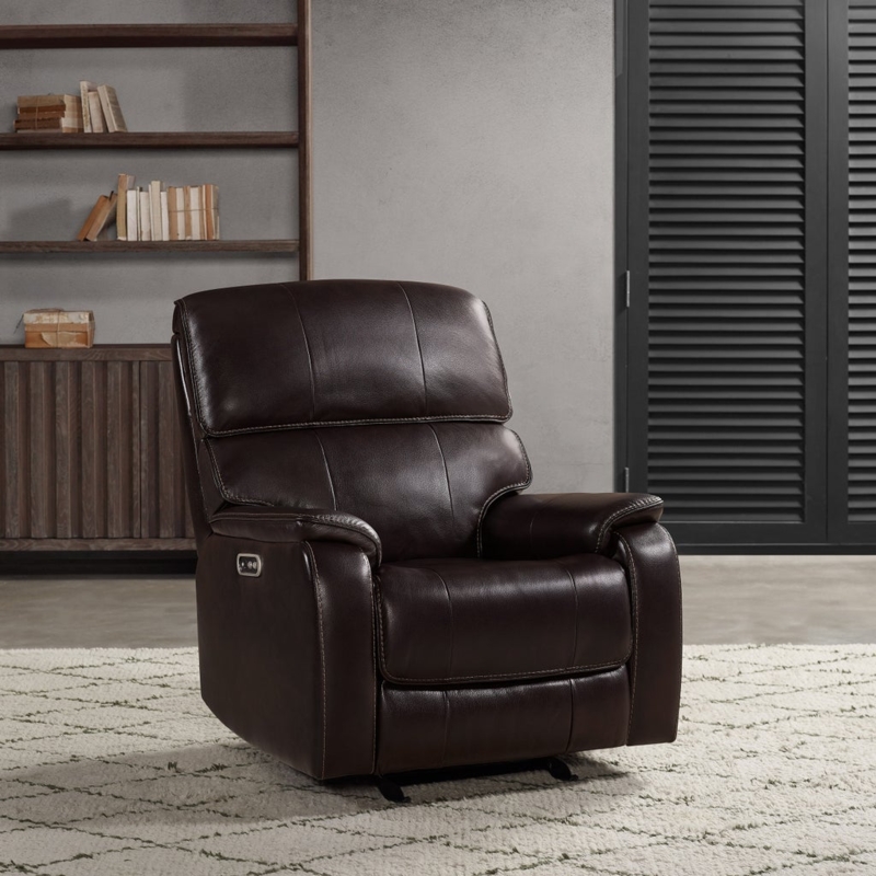 Recliner Chair Power Glider in Espresso Leather with Segmented Back