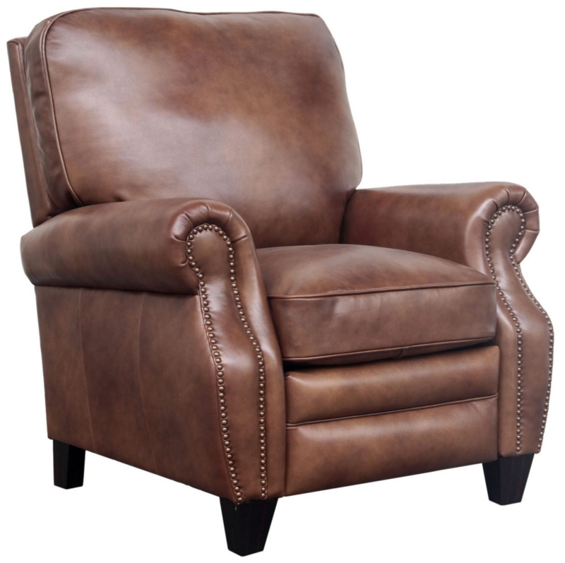 Recliner Chair Tawny Leather with Classic Rolled Arms & Tapered Legs