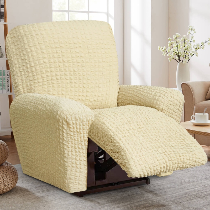 Recliner Cover Pale Yellow Seersucker Texture Waffle Knit