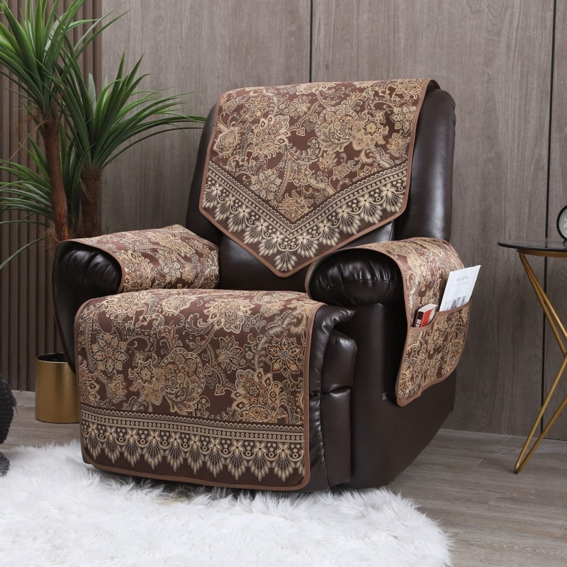 Recliner Cover with Scalloped Border and Brown Paisley Pattern