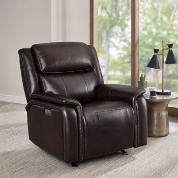 Recliner Espresso Brown Power Rocker with Adjustable Headrest