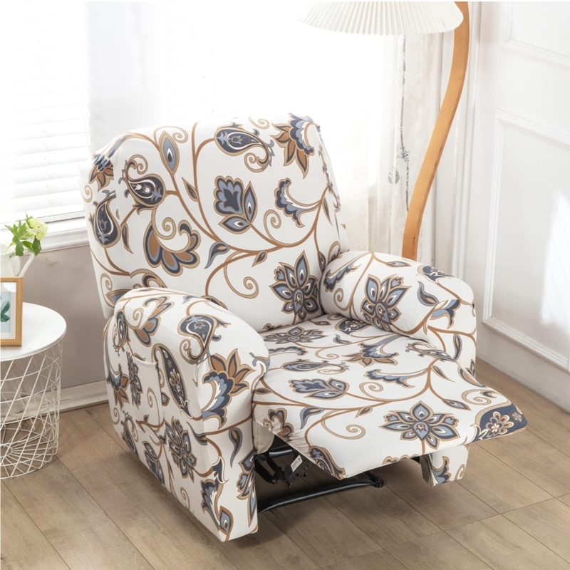 Recliner Slipcover 4-Piece Set with Paisley Pattern and Side Pocket