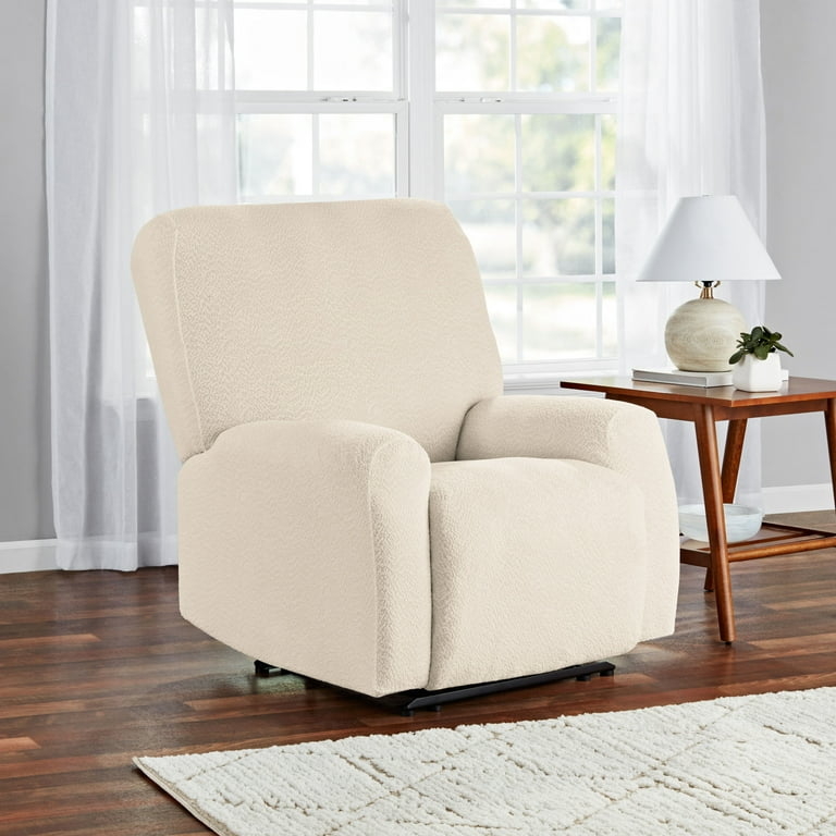 Recliner Slipcover Beige Boucle Texture Stretch-to-Fit 4-Piece