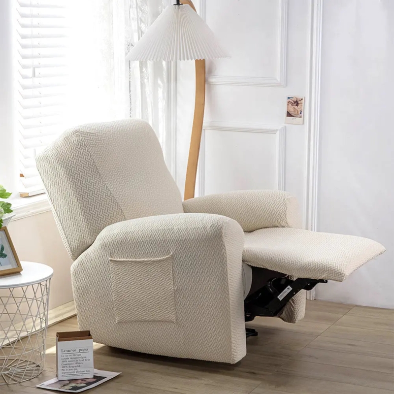 Recliner Slipcover Beige Herringbone Pattern Textured Fabric