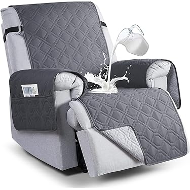 Recliner Slipcover Charcoal Gray Water Resistant Diamond Quilted