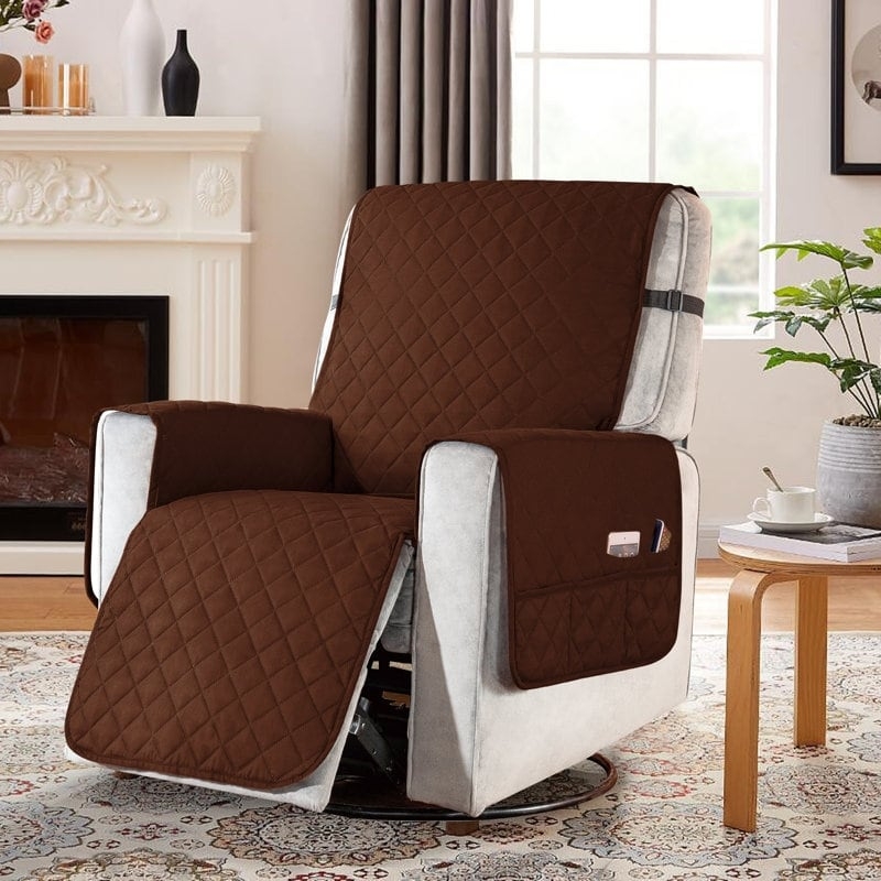 Recliner Slipcover Chocolate Brown Diamond Quilt Adjustable Strap