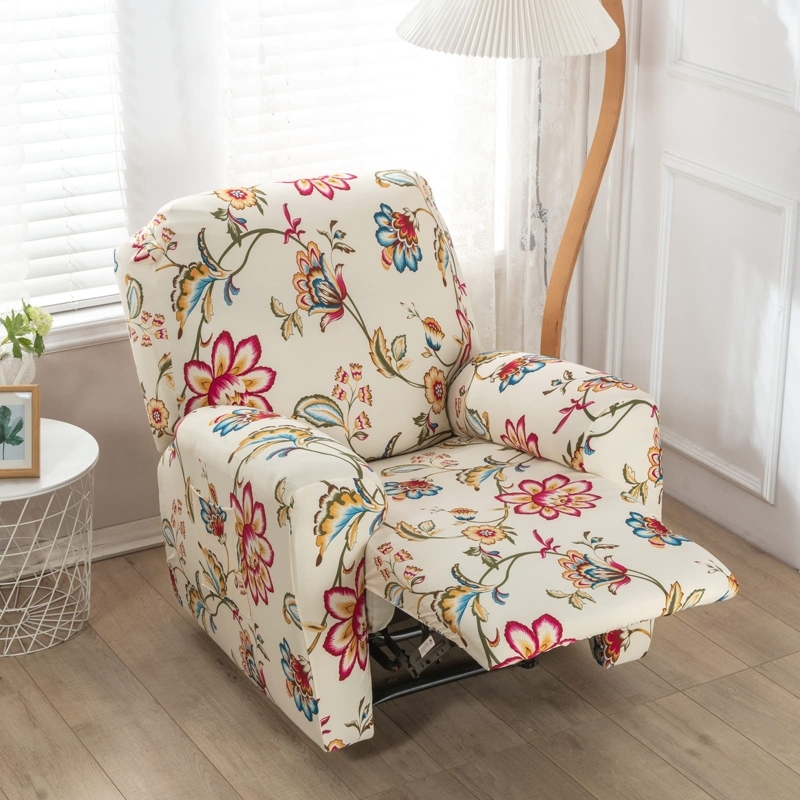 Recliner Slipcover Cream Botanical Print for Cottagecore Living Room