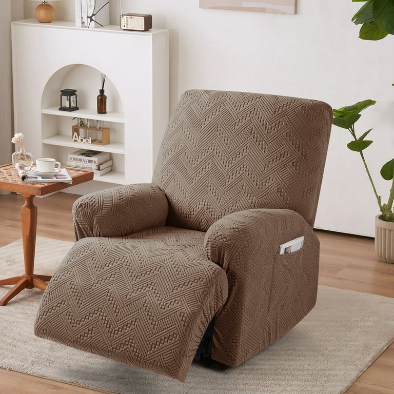 Recliner Slipcover Warm Brown 3D Chevron Pattern Geometric