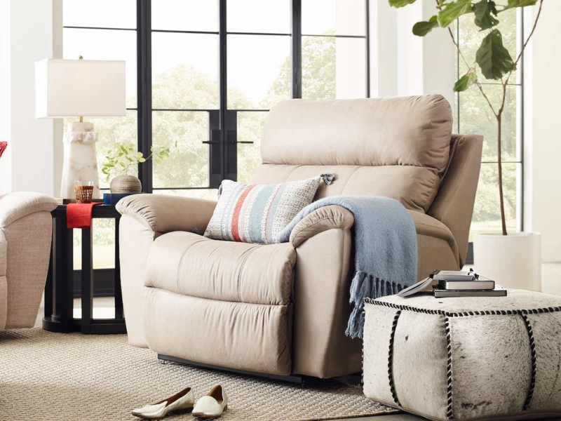 Reclining Chair Warm Taupe Oversized Seating Lumbar Support Cozy Modern