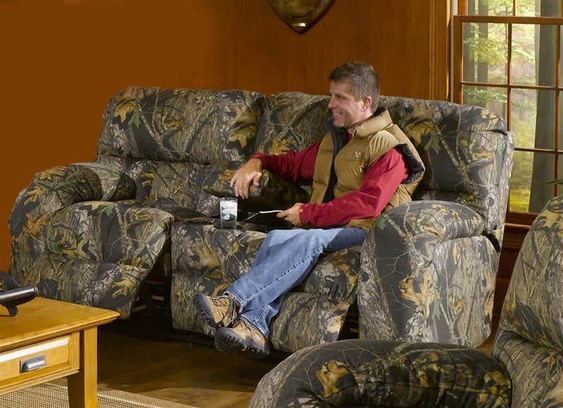Reclining Loveseat: Camouflage Upholstery with Center Console Storage