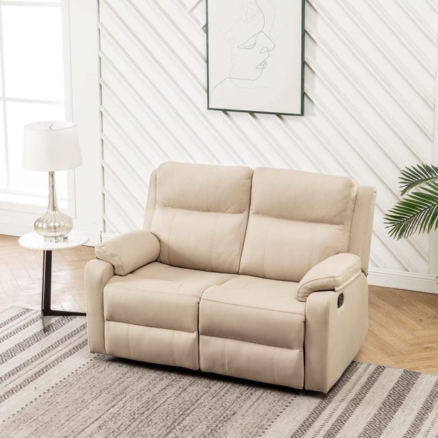 Reclining Loveseat in Beige with Channel Stitching Details