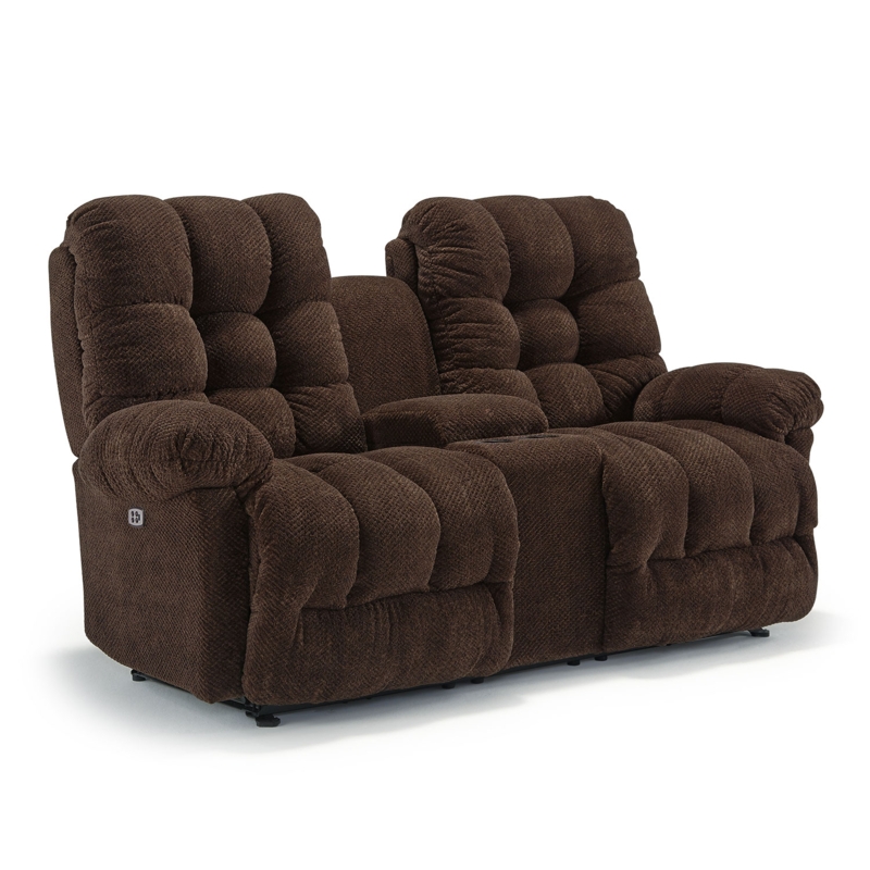 Reclining Loveseat Power Console Chocolate Waffle Weave
