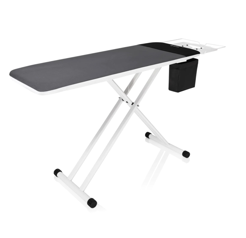Rectangular Ironing Board with Laundry Bag Attachment and White Frame