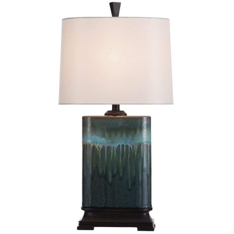 Rectangular Multitone Blue Table Lamp, Drip Glaze