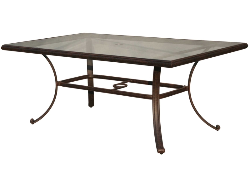 Rectangular Outdoor Dining Table with Scroll Feet and Umbrella Hole