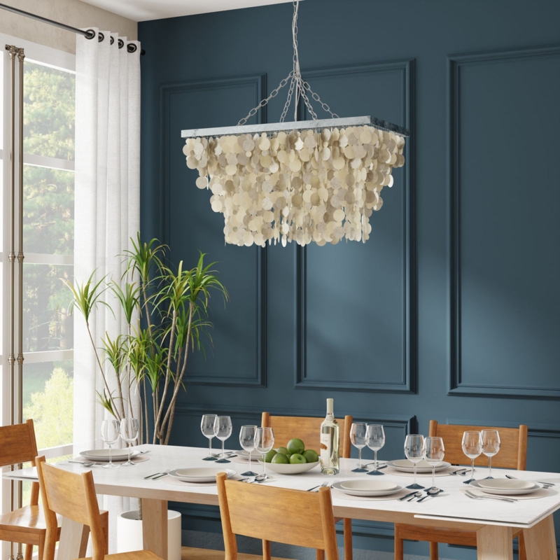 Rectangular Pendant Light with Cascading Capiz Shell Raindrop Effect