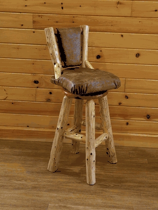 Red Cedar Log Stool Upholstered Swivel Seat Lodge Furniture