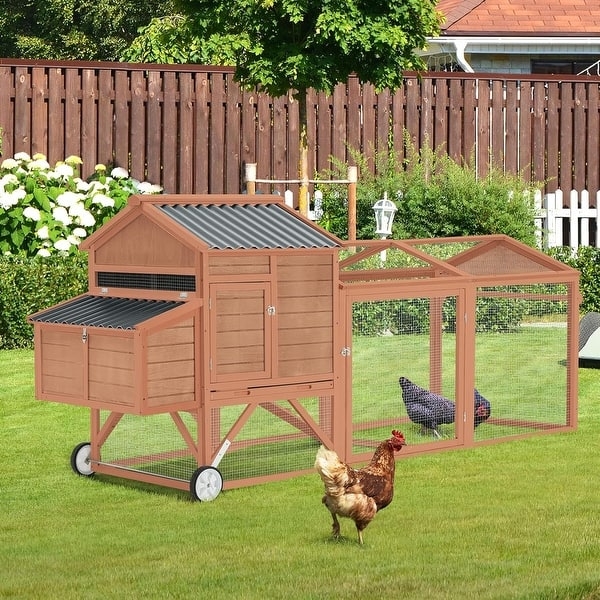 Reddish Brown Mobile Chicken Coop Corrugated Roof