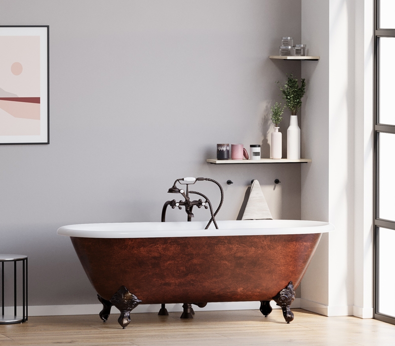 Reddish Brown Vintage Tub: 60 Inch Double Ended Cast Iron