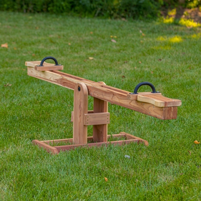 Redwood Toned Seesaw with Arched Handles and Rectangular Base