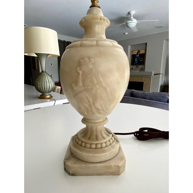 Regency Alabaster Urn Table Lamp with Grecian Woman Relief Carving