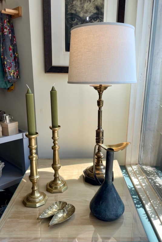 Repurposed Table Lamp with Antique Brass Candlestick Base