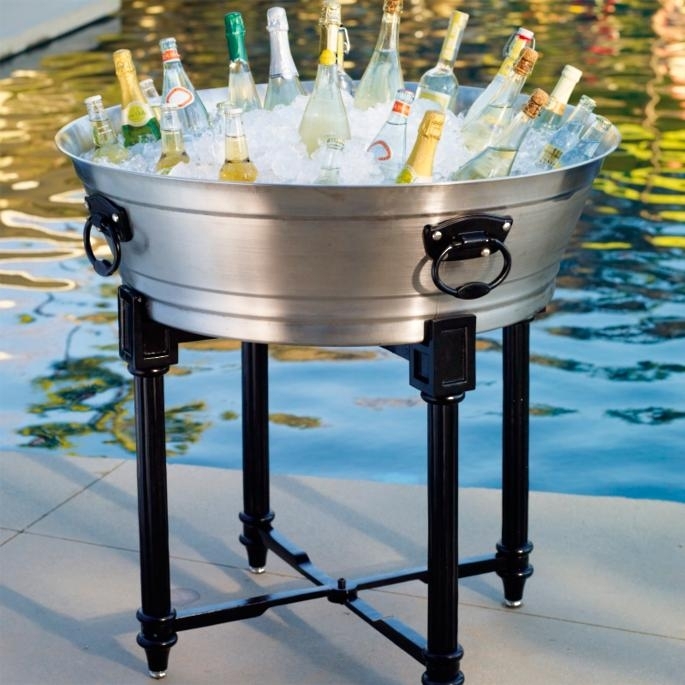 Ribbed Silver Beverage Tub X-Base Stand Large Ring Handles