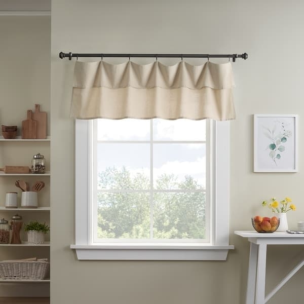 Ring Top Valance, Warm Beige Drop Cloth Texture with Ruffles