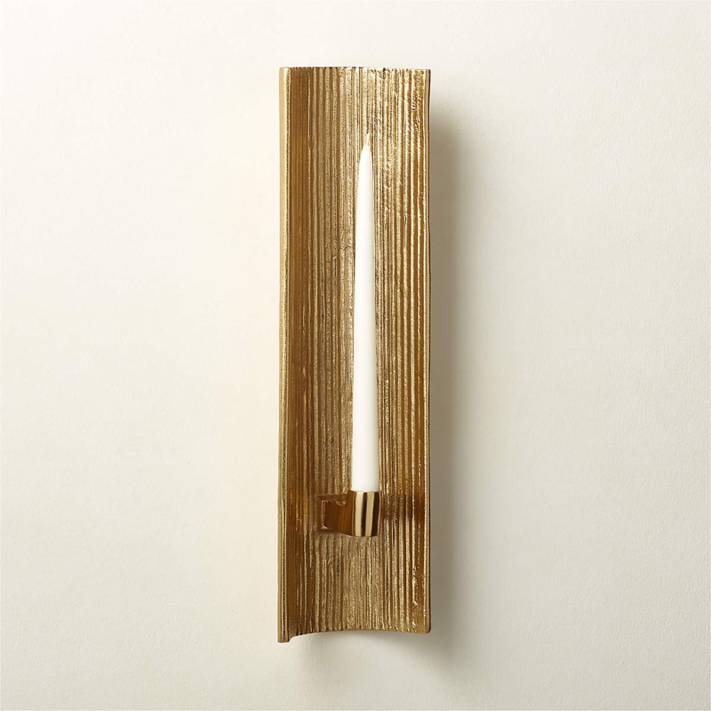 Rippled Brass Wall Sconce Sculptural Modern Taper Holder